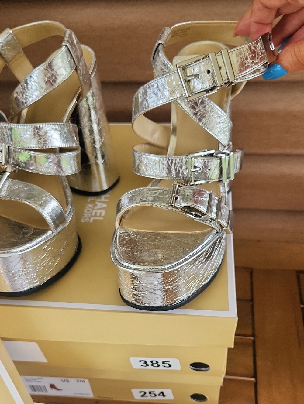 Michael Kors Silver Cracked Metallic Platform Sandals - Picture 4 of 7